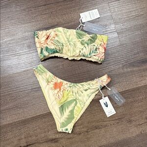 NWT watercolors by Kenny Flowers Pale Yellow Tropical Bandeau Bikini